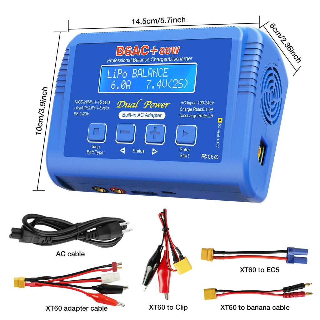 HTRC iMAX B6 80W Battery Charger Lipo NiMh Li-ion Ni-Cd Digital RC Lipo Charger + 15V 6A Adapter Balance Charger Discharger