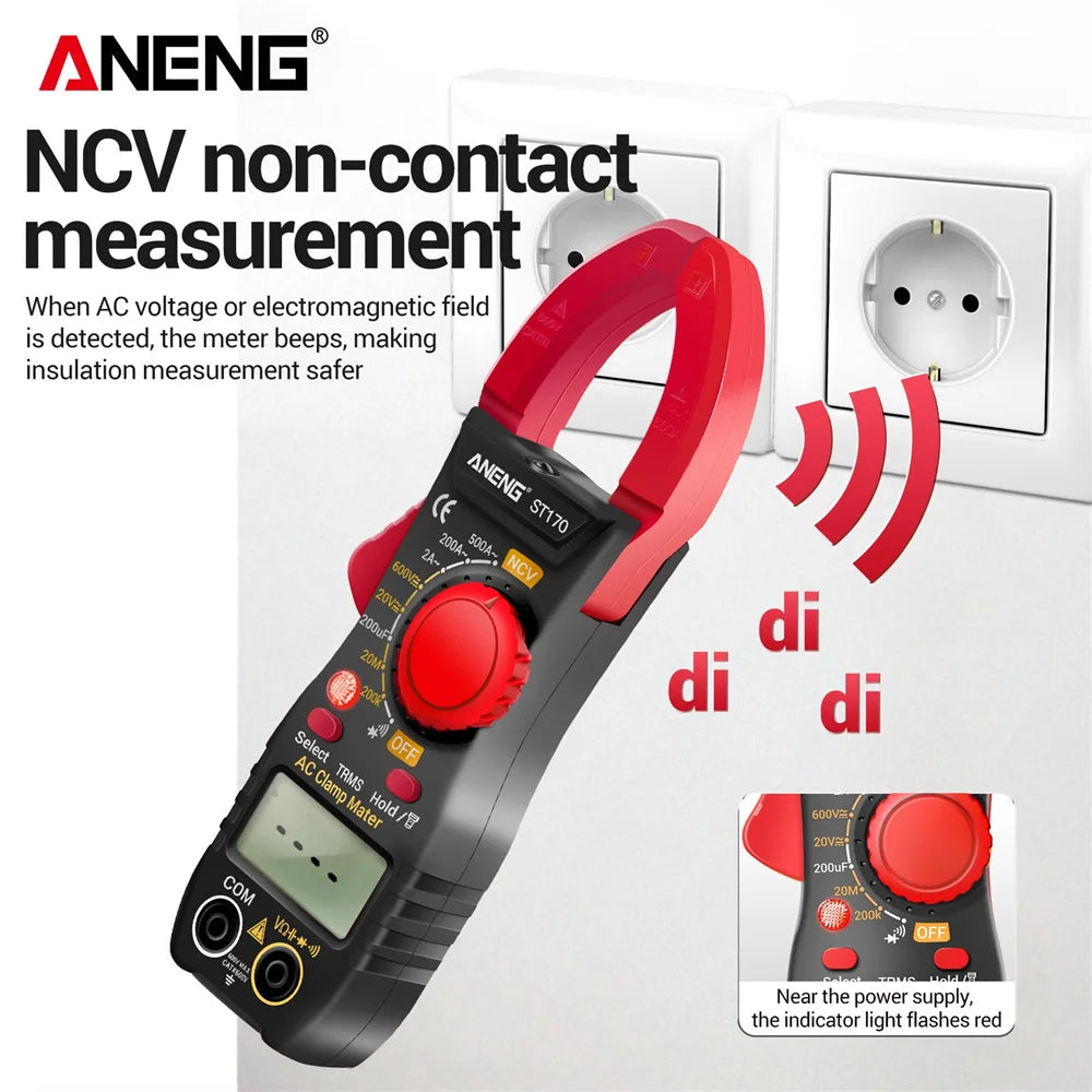 ANENG ST170 Clamp Meter Digital Multimeter Tester 500A AC Current AC/DC Voltage+B18 Highlight Voltage Tester Pen Electrician Set