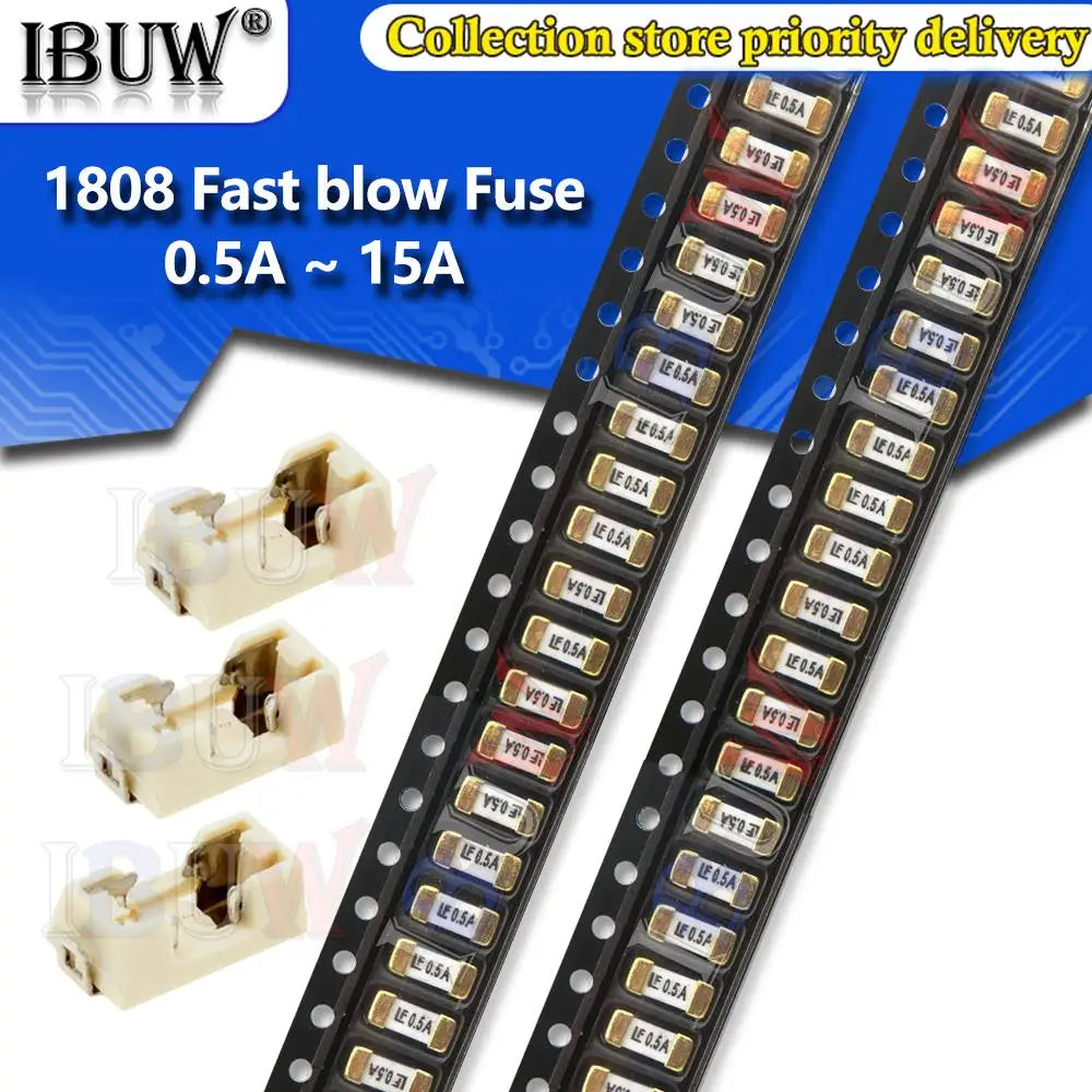 10PCS Gold 1808 AC 0451 SMD Fast blow Fuse 0.5A 500mA 1A 2A 3A 4A 5A 6.3A 8A 10A 12A 15A 500MA 750MA ibuw ultra-rapid fuses