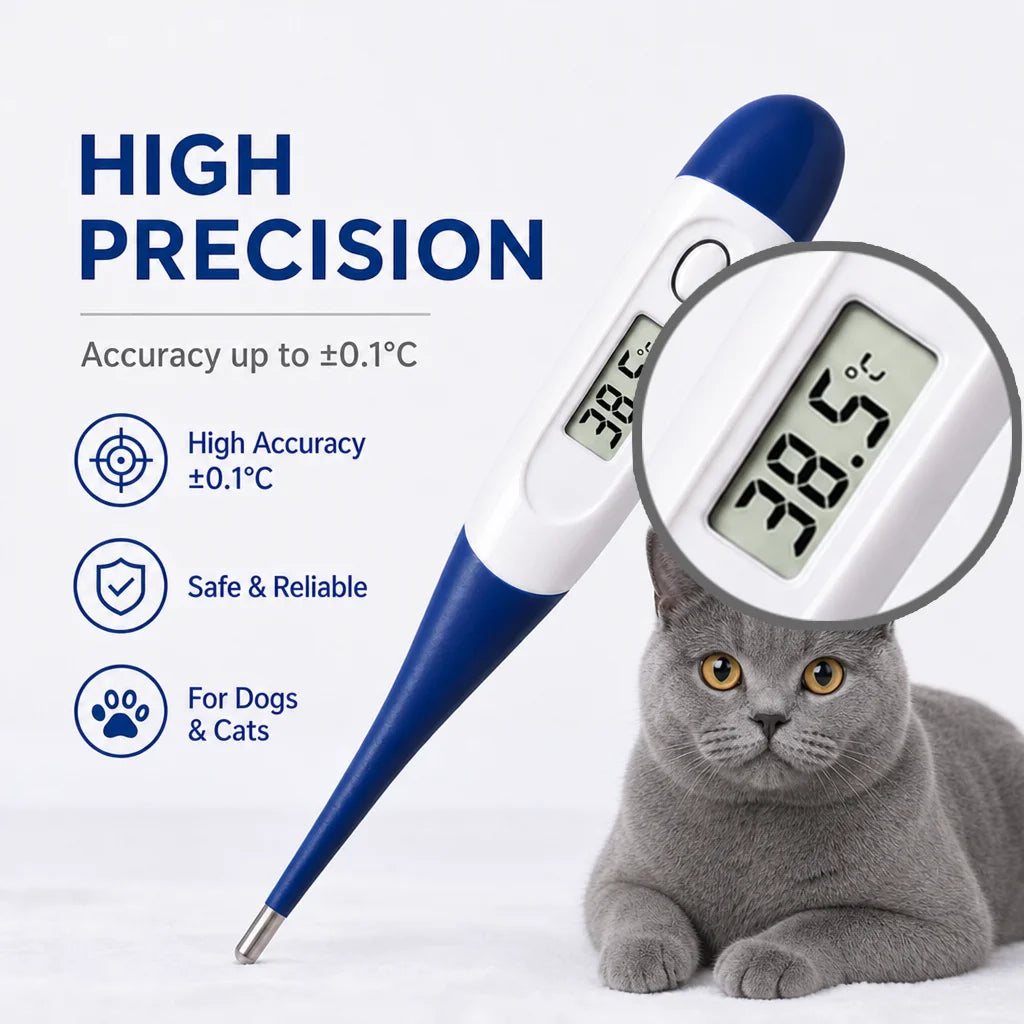 AiQUE Digital Pet Thermometer Fast Read Soft Tip Rectal Oral Temperature Meter for Dogs Cats Pets Memory Recall Veterinary Tool