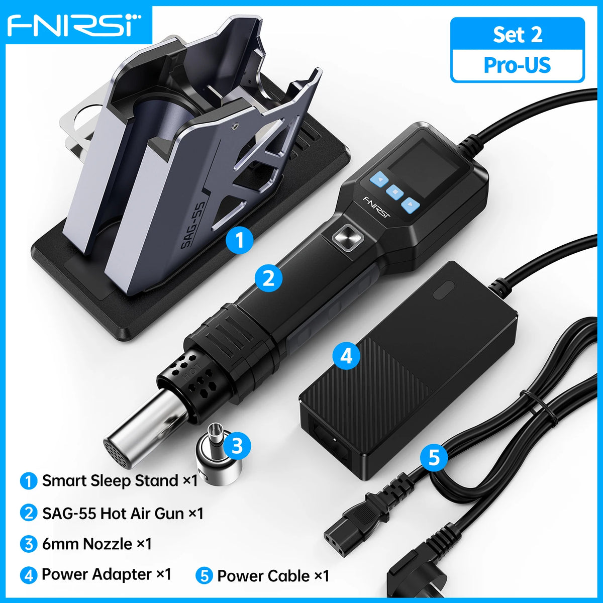 FNIRSI SAG-55 Hot Air Gun BGA Rework Solder Station Heat Gun 220V 550W Hair Dryer For Soldering SMD SMT Welding Repair Tool