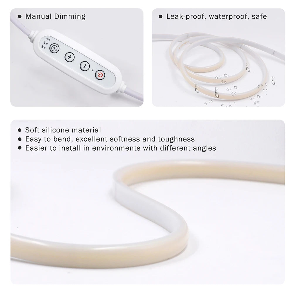Dimmable Switch 220V COB LED Strip Neon Light Dimmer Power Kit Waterproof 3000K 4000K 6000K 288LED Kitchen Room Decor Flex Lamp