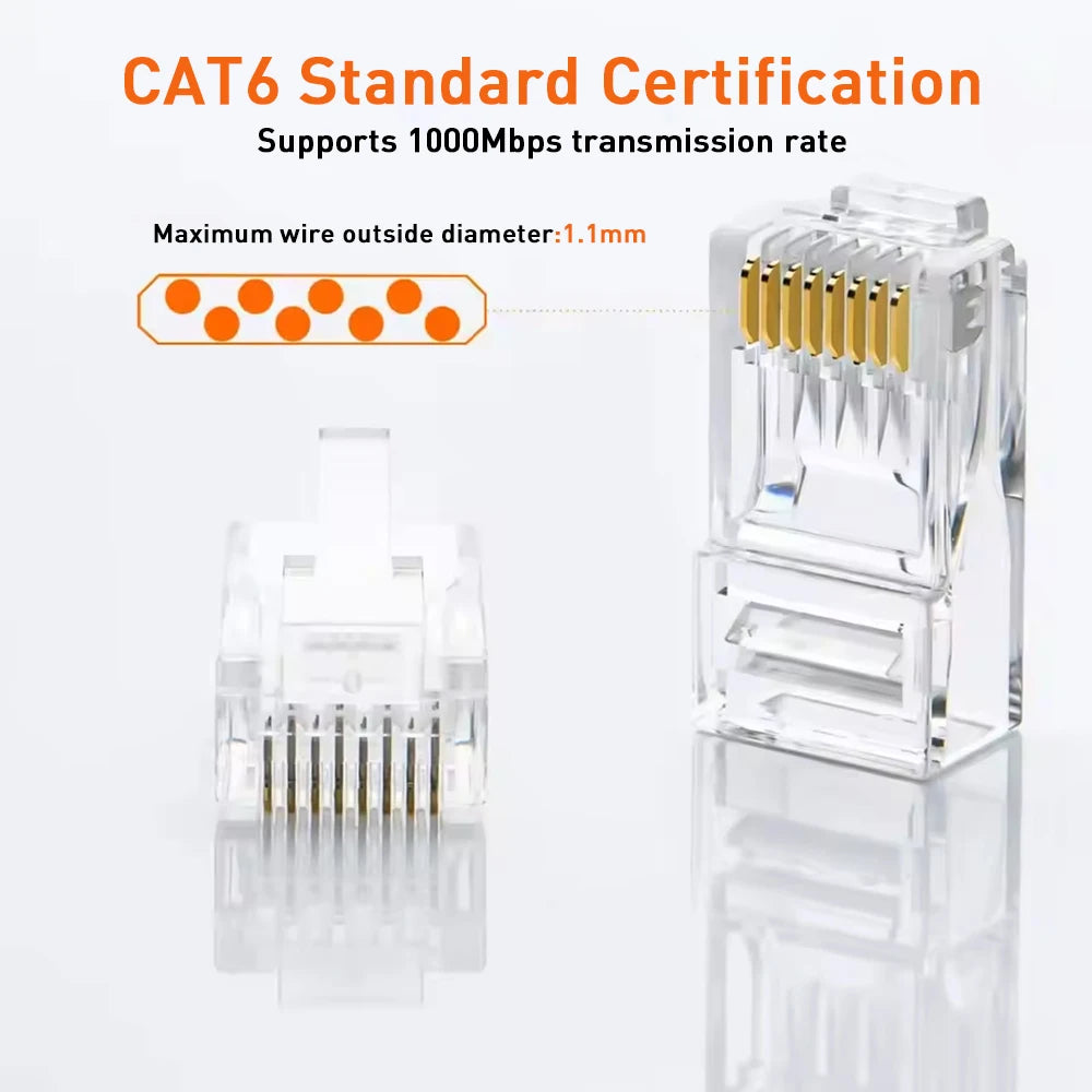 Natalink RJ45 CAT6/5e Connector Network Unshielded Modular Plug Adapter 30μ Gold-Plated 8P8C Crimp UTP for Ethernet Cable