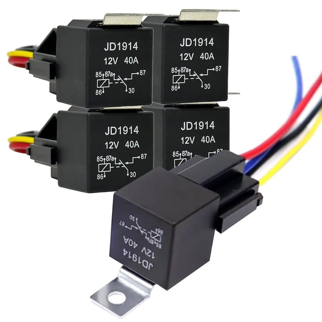 5 PIN 12V Relay with Harness, 40AMP 12 Volt Relay Automotive Relays with Relay Socket and Wiring Harness, SPDT Relay Switch