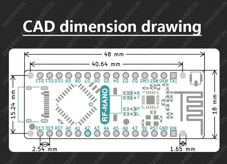 RF-Nano Board and Antenna Kit NRF24L01 Module Inside Arduino Compatible USB-C Support Arduino IDE ATmega328PB-AU Microcontroller