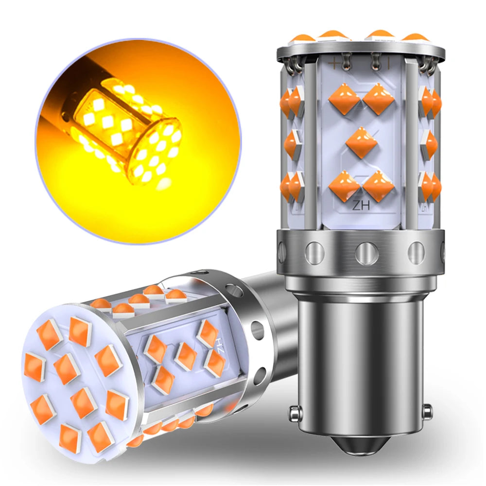 2pcs LED P21W 1156 BA15S PY21W BAU15S 3030 35SMD Bulb Canbus Free T20 7440 W21W Lamp For Car Turn Signal Light Backlight Orange