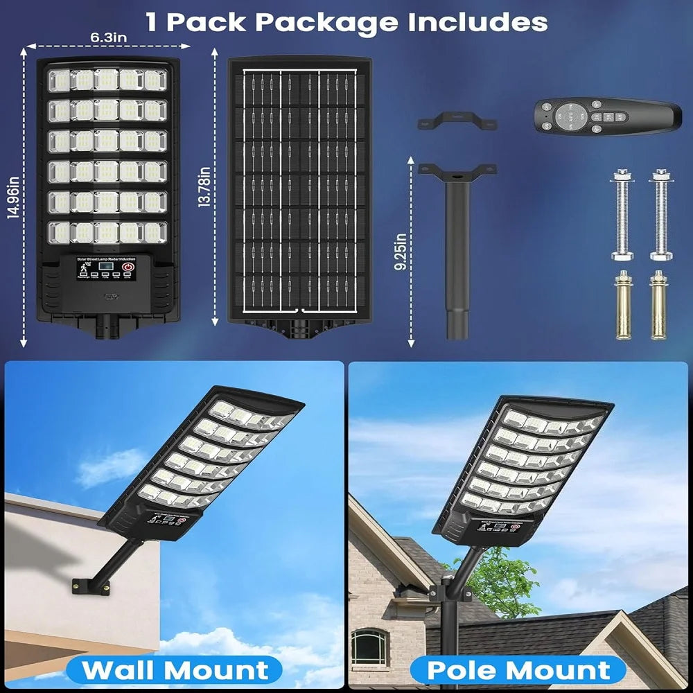 Solar Street Lights Outdoor Waterproof 50000LM Wide Angle Solar Light Parking Light with Motion Sensor for Security Street Light