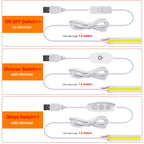 Dimmable COB LED Strip Light 5V USB Flexible LED Tape with ON OFF Switch 320LEDs High Density Linear Lighting with Adhesive Tape