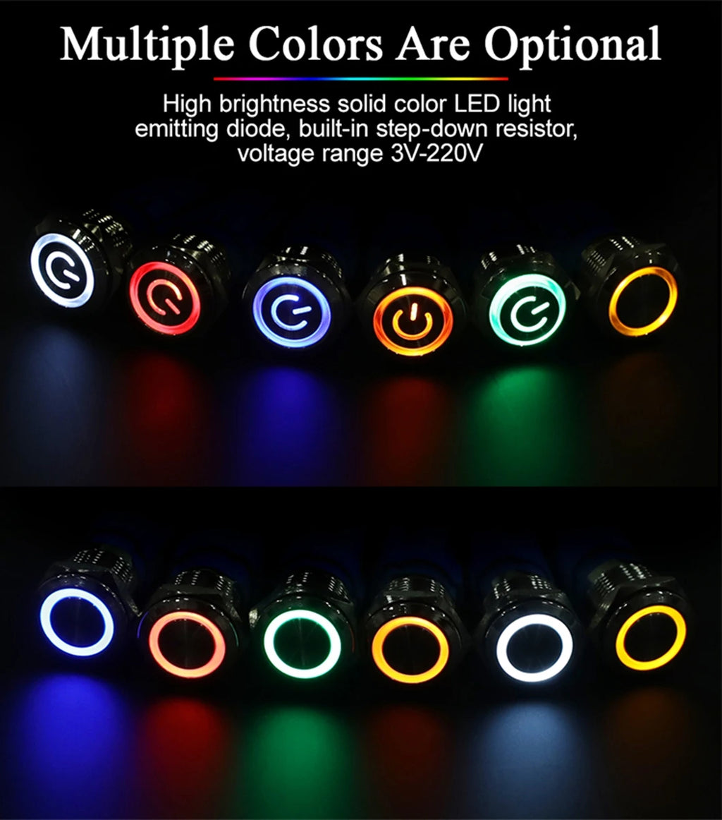 ABILKEEN 19mm Black Shell Push Button Switch LED Ring Illuminate Momentary/Latching Function 1NO1NC IP65 Waterproof Push Button