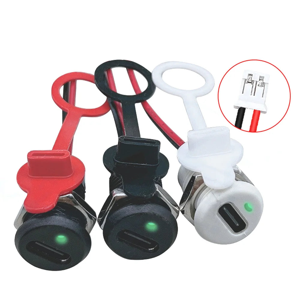 USB-C 30V 5A High Current Charging Socket with LED Lights PH2.54 Nut Snap Lock Plate USB TYPE-C Waterproof Female Connector JacK