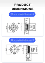 Ultra Short Push Button Switch Waterproof 19/22/25/30mm 12v 220v led light Momentary Self-reset Wiring Buttons without fixation