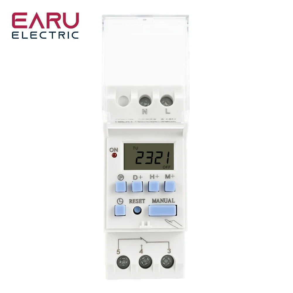 EARU DC AC 220V 12V THC15A 30A Electronic Weekly 7 Days Programmable LCD Digital Timer Switch Relay Control Din Rail 1NO1NC 1NO