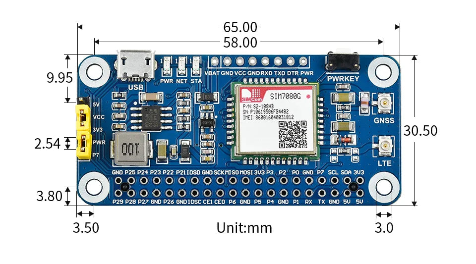 Waveshare SIM7080G HAT NB‑IoT Cat‑M EMTC GNSS Module for Raspberry Pi Global Band IoT Communication Expansion Board