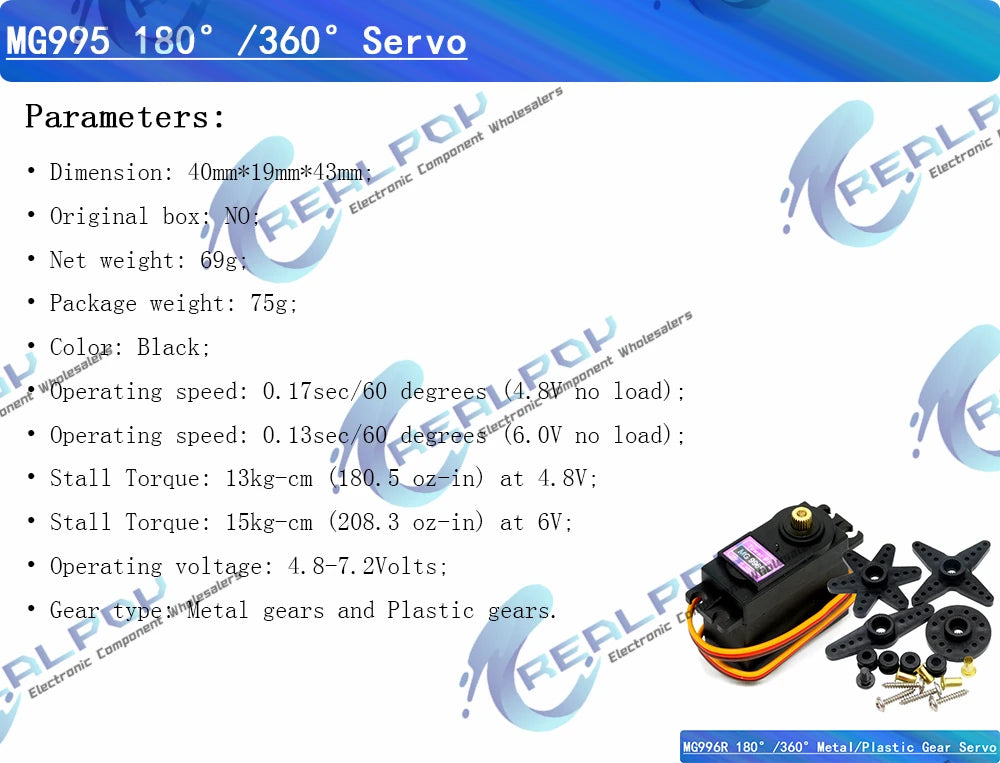 MG945 MG946R MG995 MG996R Metal Gear Servmotor High Speed Analog Servo Motor for Model Airplane RC Car Boat Arduino Robot