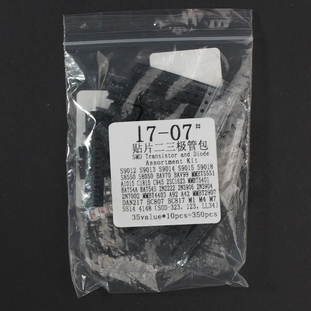 350Pcs SMD Transistor & Diode Assorted Kit 1N4148/M1/S901x/S8550/S8050/2N2222/2N3904 SOT-23 PNP/NPN for Electronics Repair