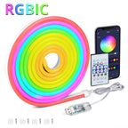 RGB LED Neon Rope Lights Bluetooth App WS2812 RGBIC Waterproof Flexible LED Tape With Dimmable Remote Controller For Wall Decor