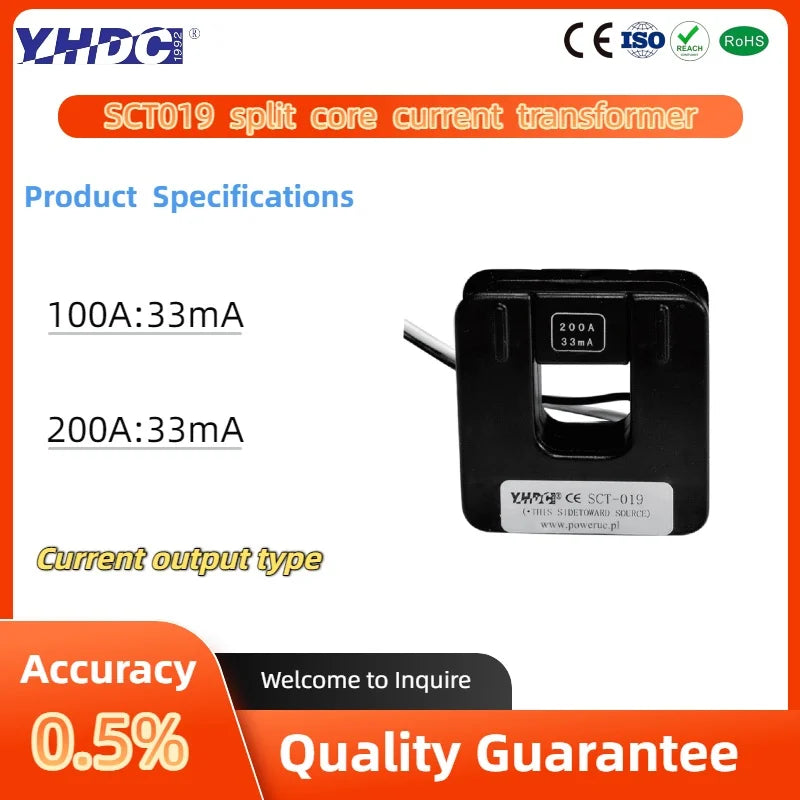 YHDC SCT019 Input 50A/100A/150A/200A Output 0.333V/33mA Accuracy 0.5%/1% Split Core Current Transformer AC Current Sensor