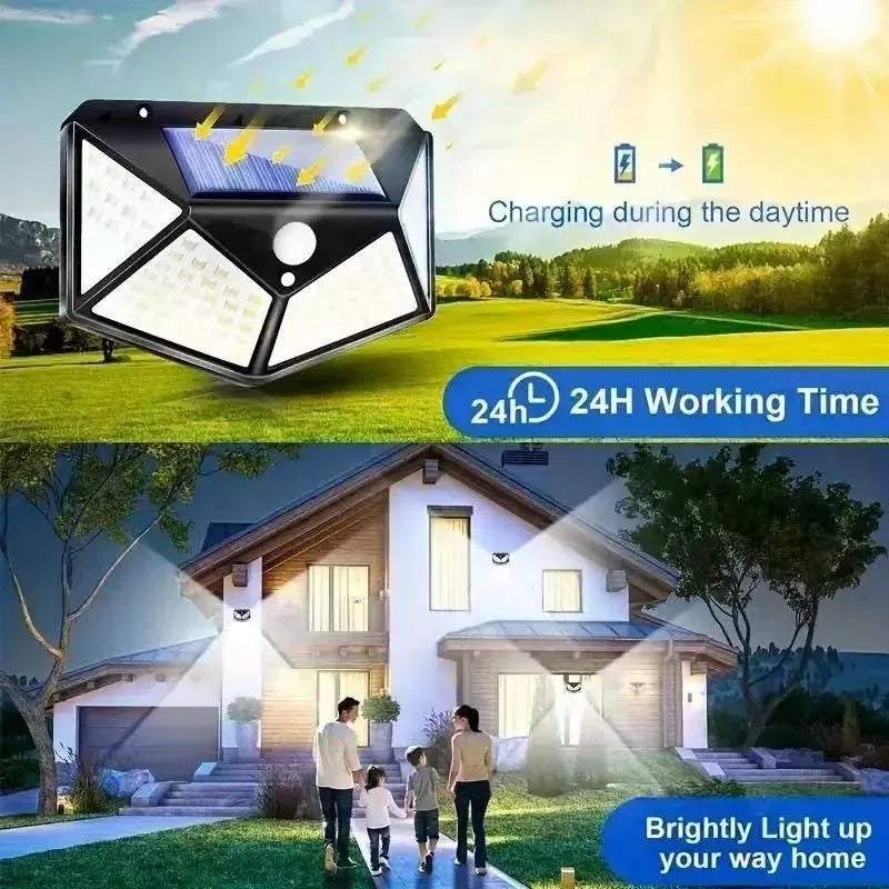 100 LED Wall Lights Outdoor Solar Lamp PIR Motion Sensor Solar Powered Sunlight Street Light for Garden Decoration