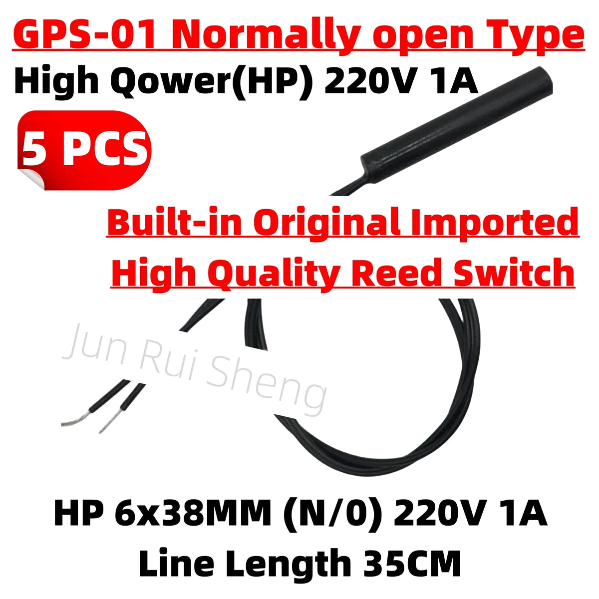 5PCS High Power GPS-01 6*38MM Waterproof Magnetic Contact Reed Switch 1A 160V 220V Normally Open/Closed NO NC Embedded Sensor