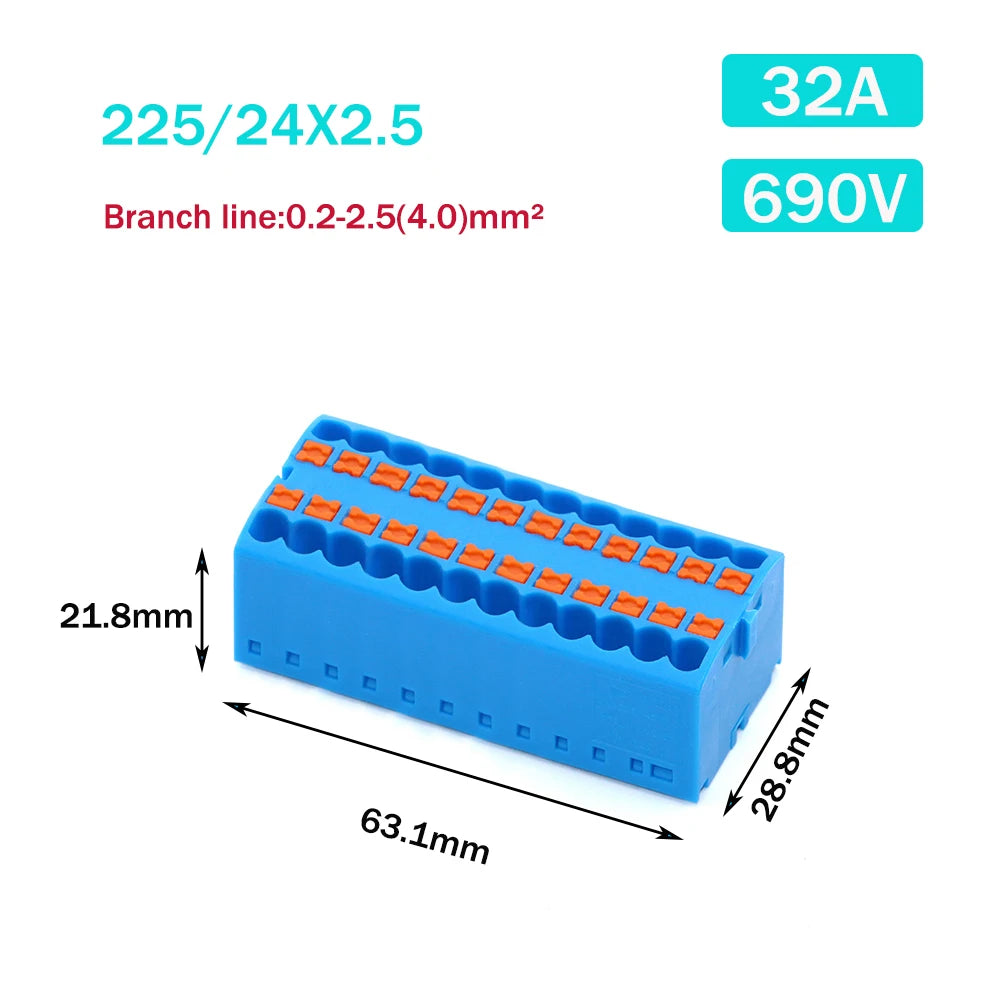 Wire Electrical Connectors PTFIX 2.5mm Wire Merging And Branching Device Push-in Terminal Block Connector Mount On Din Rail