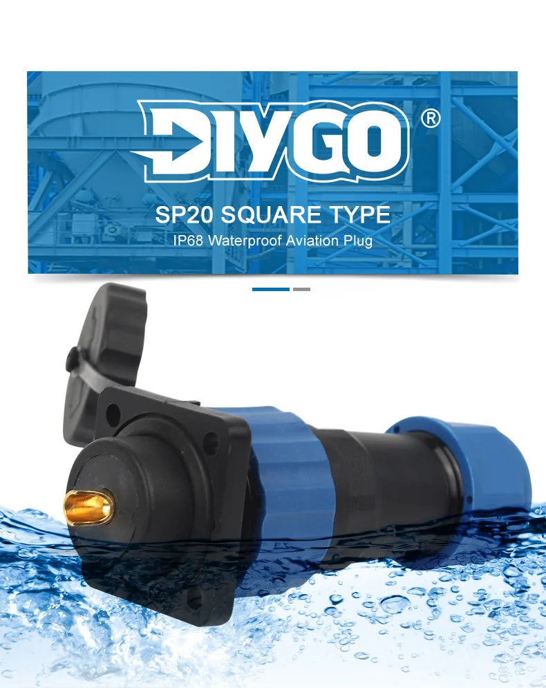 SP20 IP68 Waterproof Quick Connector Socket Multipole Plug Dustproof Right angle Square Industrial Aviation 1-14Pin Connectors
