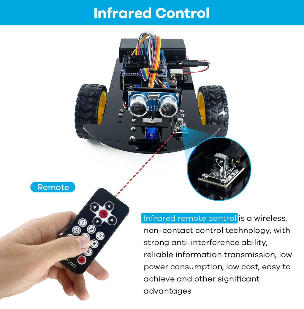 LAFVIN Smart Robot Car for Arduino 2WD Chassis Robot Car Kit With Ultrasonic Module, L298N Driver Board, Remote, IR Control