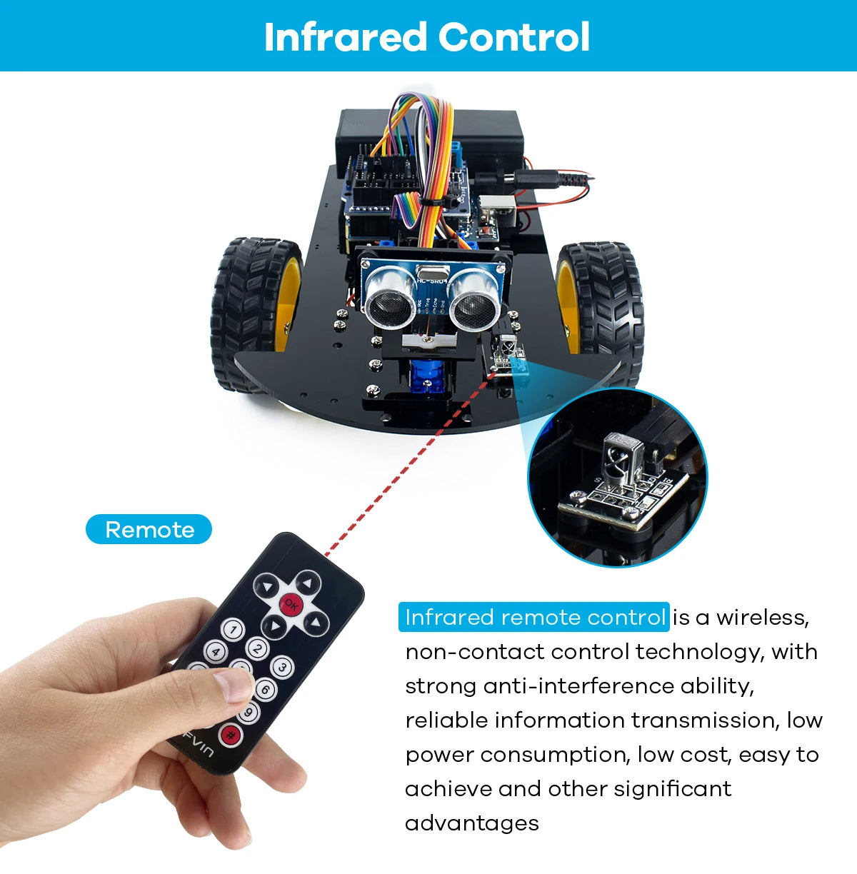 LAFVIN Smart Robot Car for Arduino 2WD Chassis Robot Car Kit With Ultrasonic Module, L298N Driver Board, Remote, IR Control