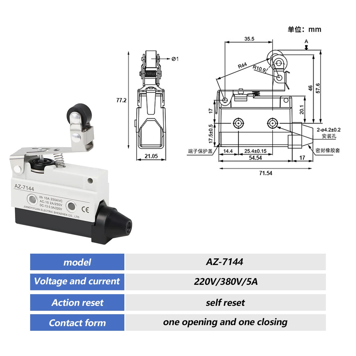 10A 250V AZ Waterproof Microswitch Travel Micro Limit Switch Small Horizontal Roller Lever AZ-7312 AZ-7311 AZ-7121 AZ-7310