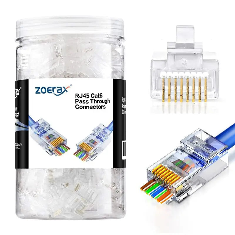 ZoeRax 200/100/50PCS RJ45 Cat6 Pass Through Connector RJ45 Modular Plugs 1.1mm Hole for Solid or Stranded UTP/STP Cable