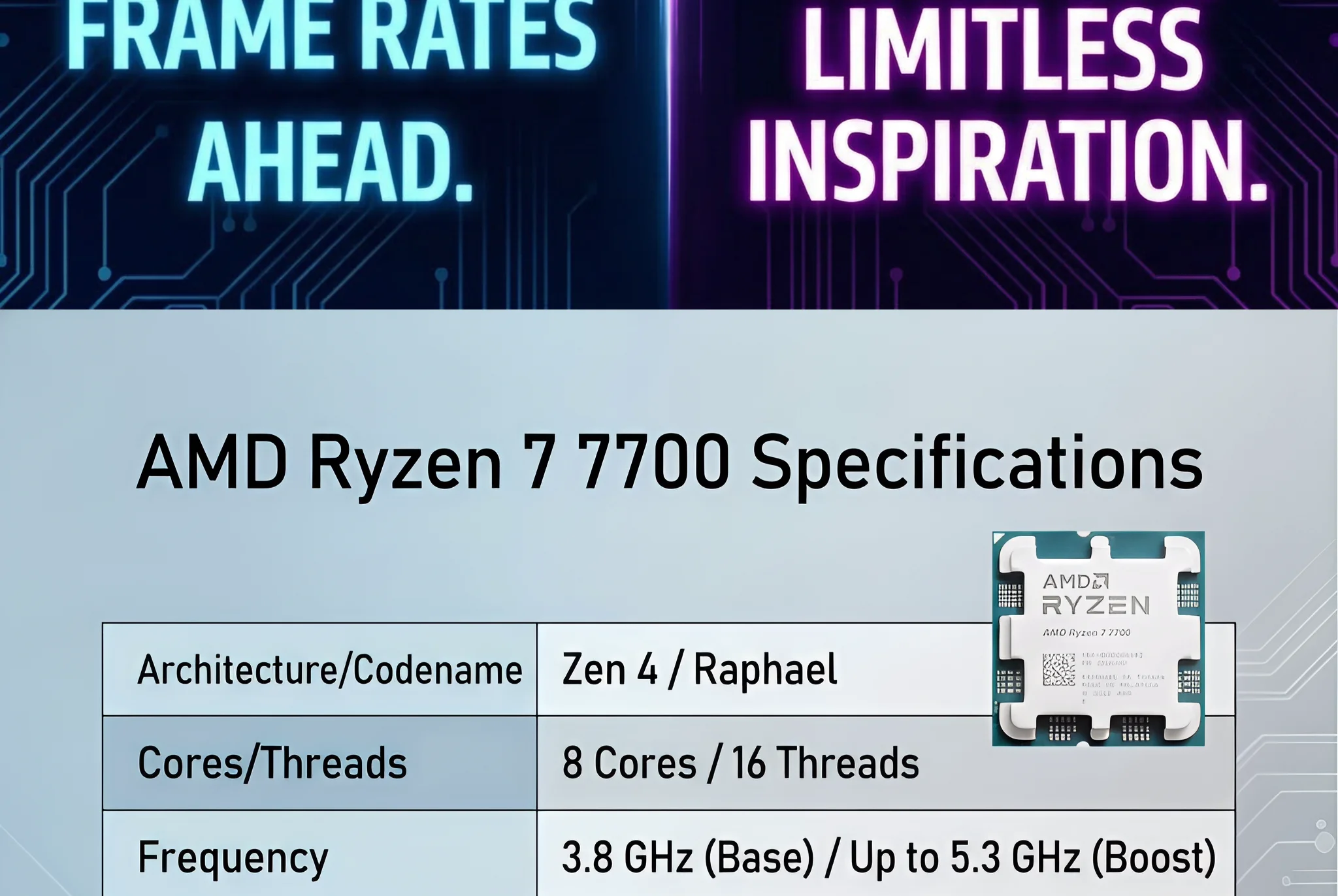 Used R7 7700 AMD Ryzen 7 7700 3.8GHz CPU processor 8-Core 16-Thread 5NM L3=32M 100-000000592 Socket AM5