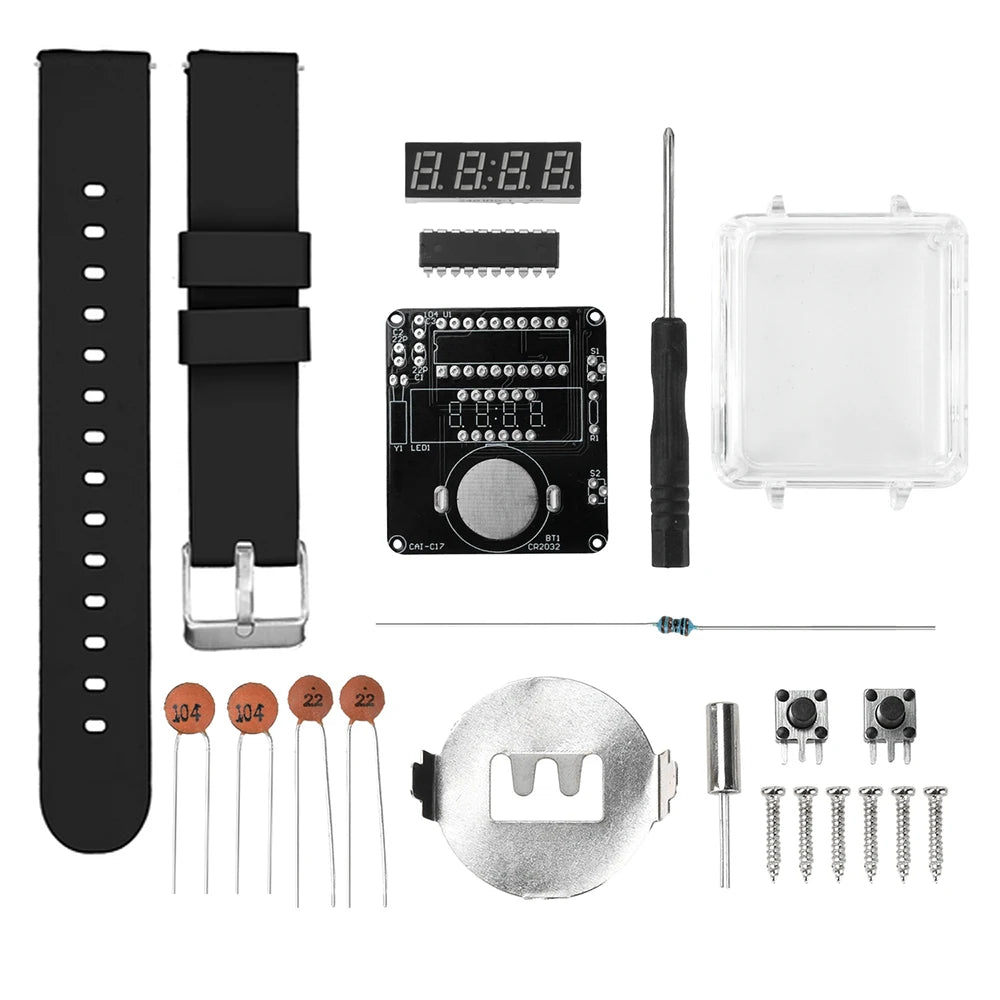 DIY Electronic Watch Kit 0.28'' LED Digital Tube Creative Watch Soldering Kit Microcontroller Watch Kit with Silicone Strap&Case