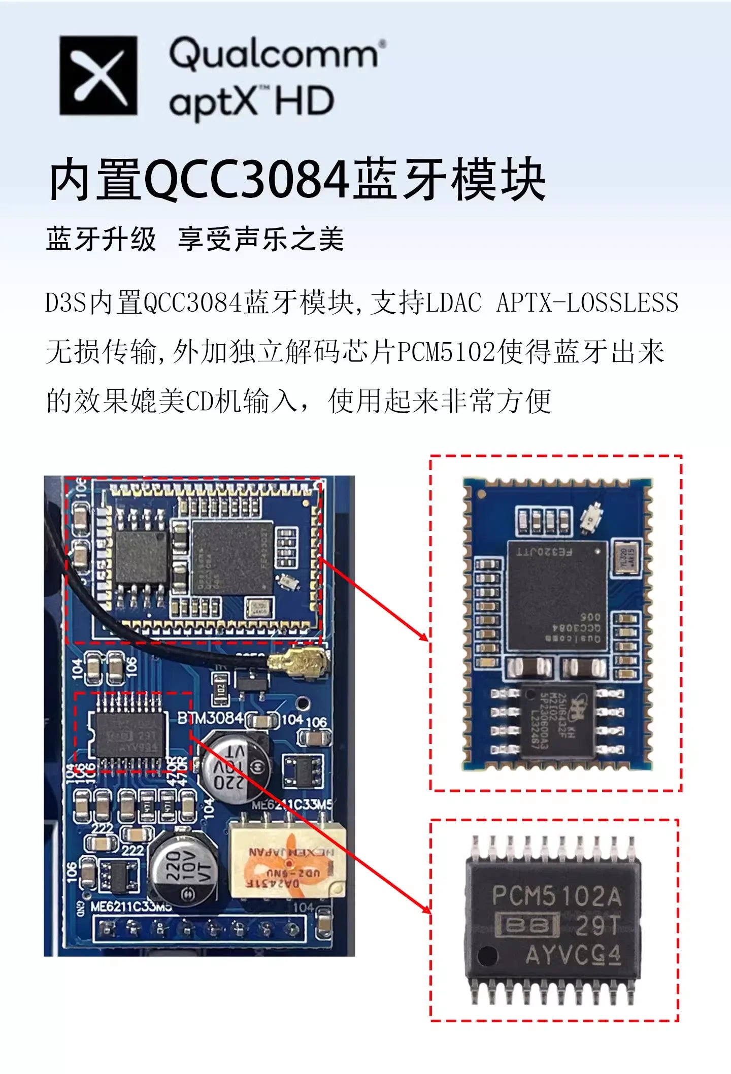 D3S dual-core TPA3255 high-power 2.1 digital HIFI amplifier with QCC3034 Bluetooth 5.4 decoding and LDAC support