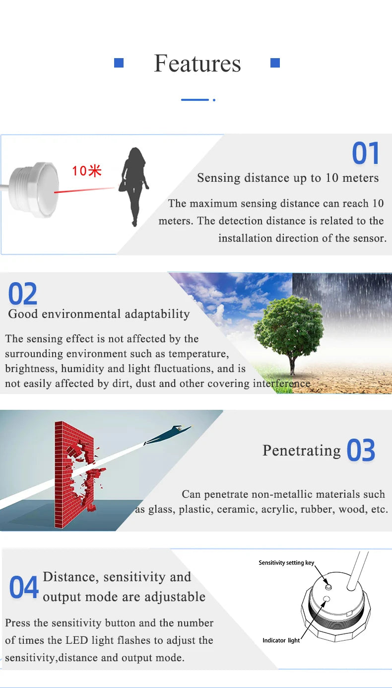 XKC-LD500B Human Existance Motion Sensor 5.8GHz Microwave Radar Action Movements Detect Human Body Presence Sensor