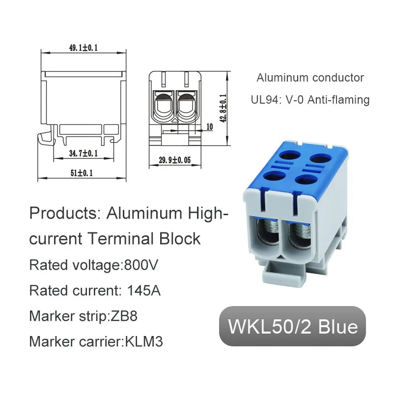Aluminum Power Distribution Block WKL 50/95/150/240 mm² Cable Connector Din Rail Terminal Block Box WKL50/WKL95/WKL150/WKL240