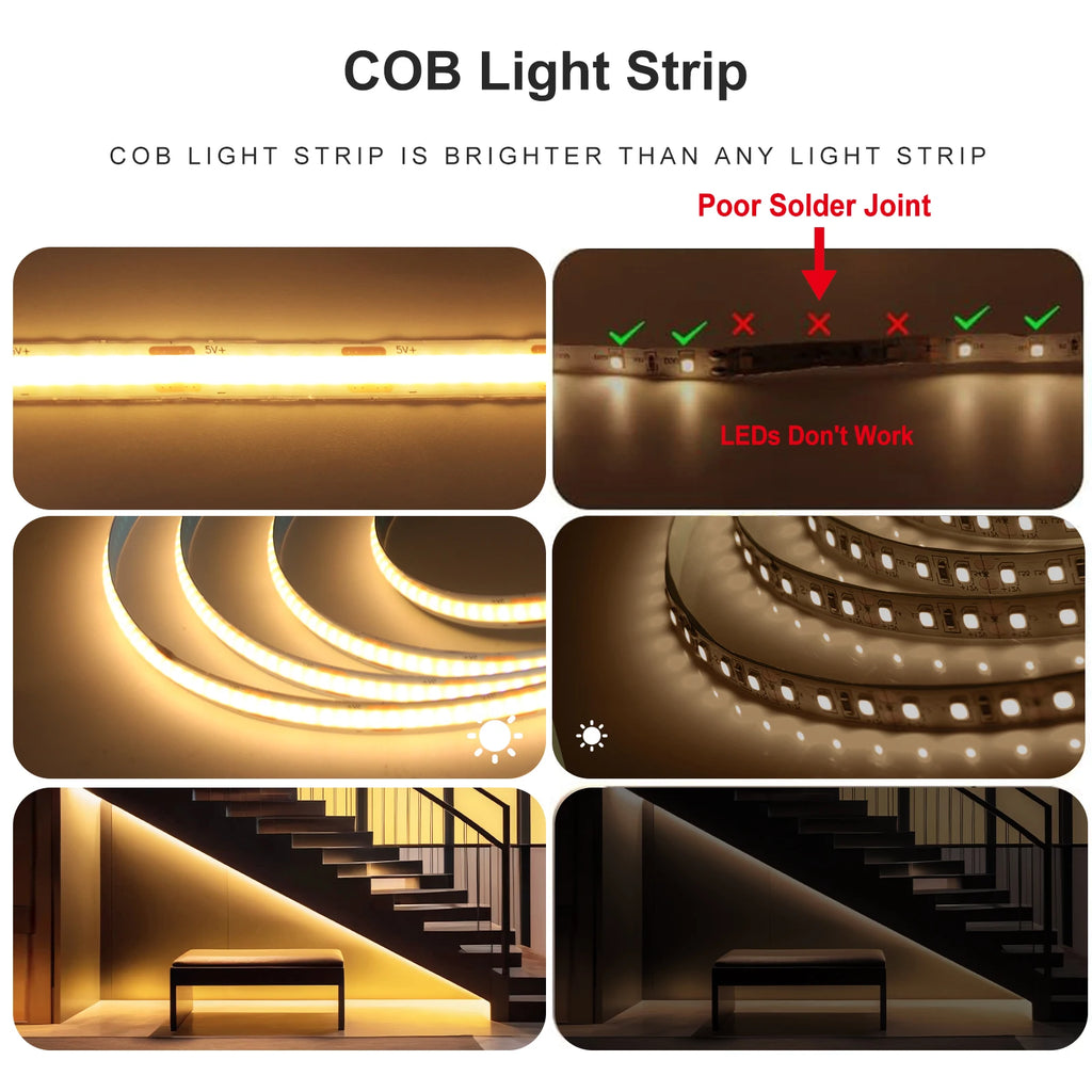 Super Bright USB DC5V COB Led Light Strip 320LED/m High Density Flexible Linear Lighting Warm/Natural/White 50cm 1m 2m 3m 4m 5m