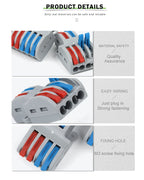 Quick Electrical Connectors Universal Compact Push-in Conductor SPL Splitter Wiring Cable Connector Butt Terminal Block AWG28-12