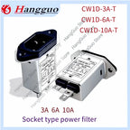 CW1D-3A6A10A-T EMI Filter 220V anti-interference 220V 3A6A10A socket audio power purifier Car power amplifier CW1D-10A-T