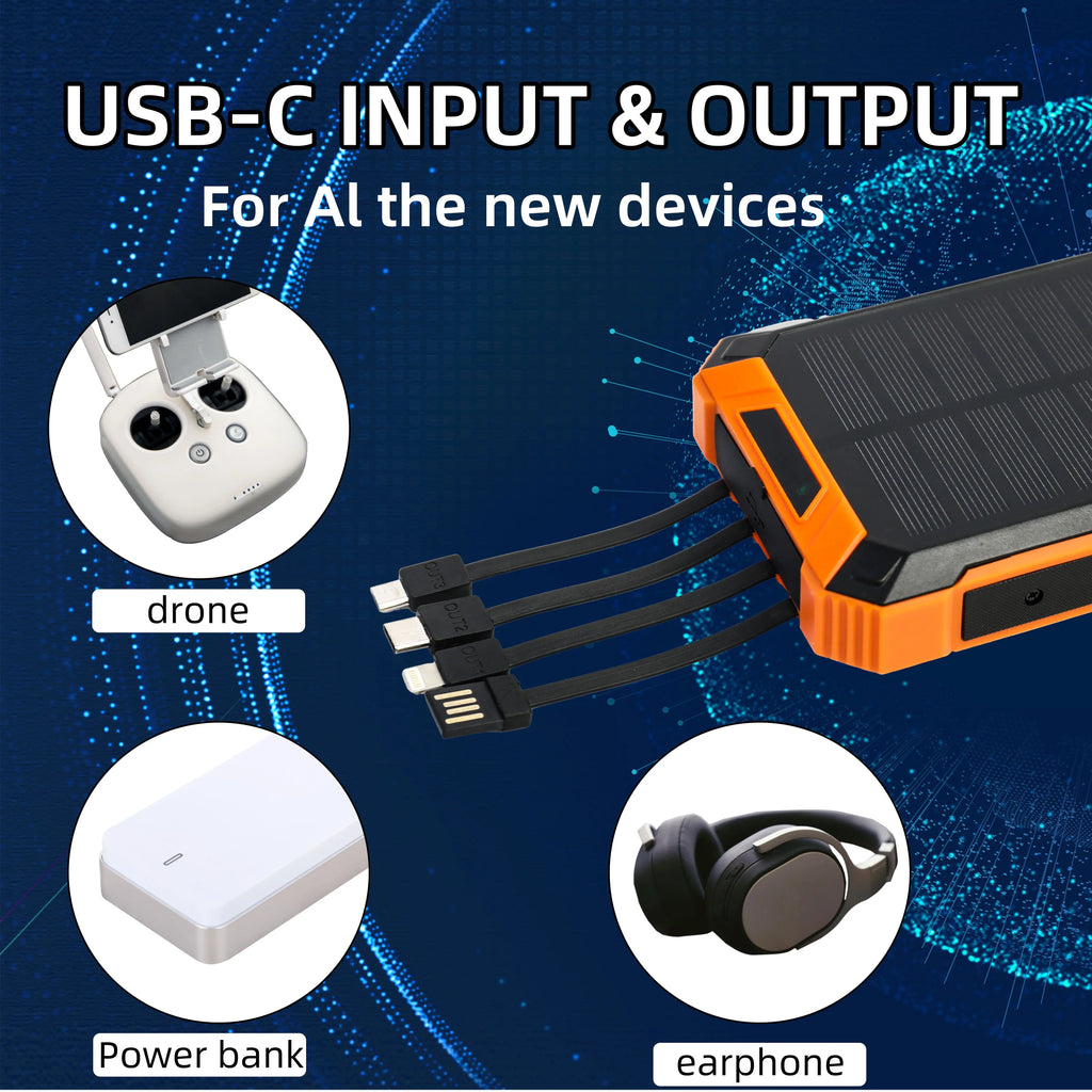 36000mAh Solar Power Bank 18W Wireless Charge With 4 Charging Heads LED Lamp Flashlight for Outdoor Battery Portable
