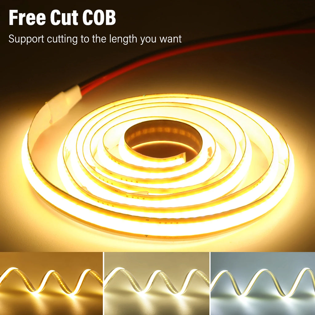 COB LED Strip Lights Free Cut 400LEDs/M Flexible LED Tape Light 3000K 4000K 6000K Linear Lighting 1-10M 12V 24V Home Decoration