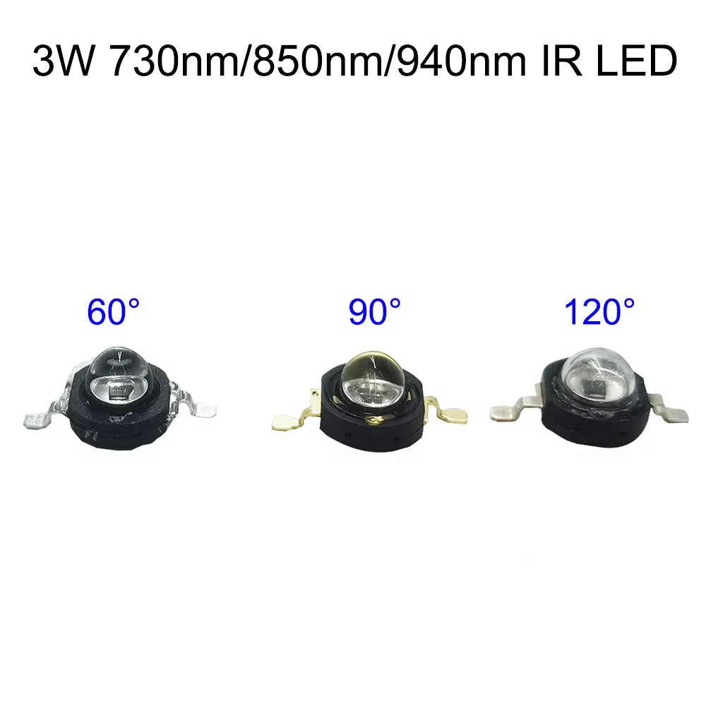 3Watt 3W High Power LED 850nm 940nm 730nm 60 90 120 Degree Infrared LED IR for Night Vision CCTV DIY