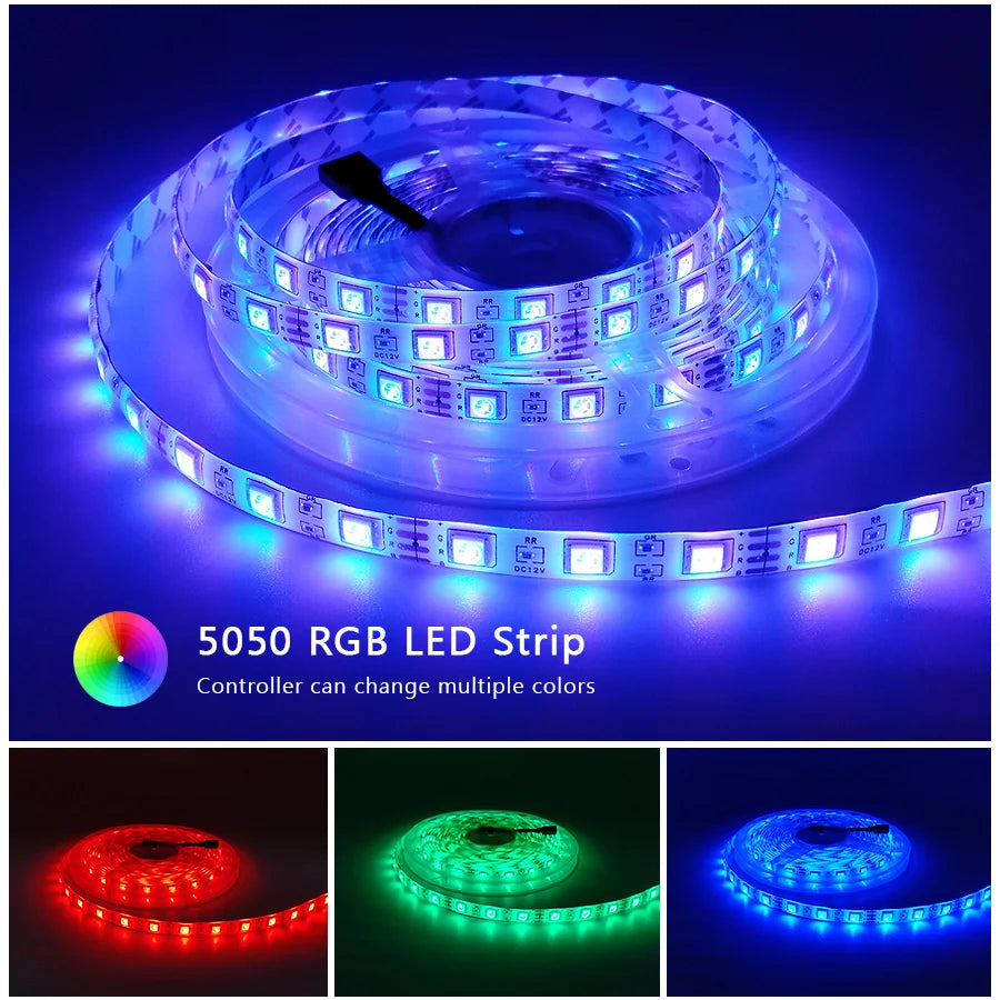 5M 12V LED Strip Light 3528 5050 SMD LED Tape RGB Red Green Blue White Warm White Waterproof Flexible Light for Home Decor