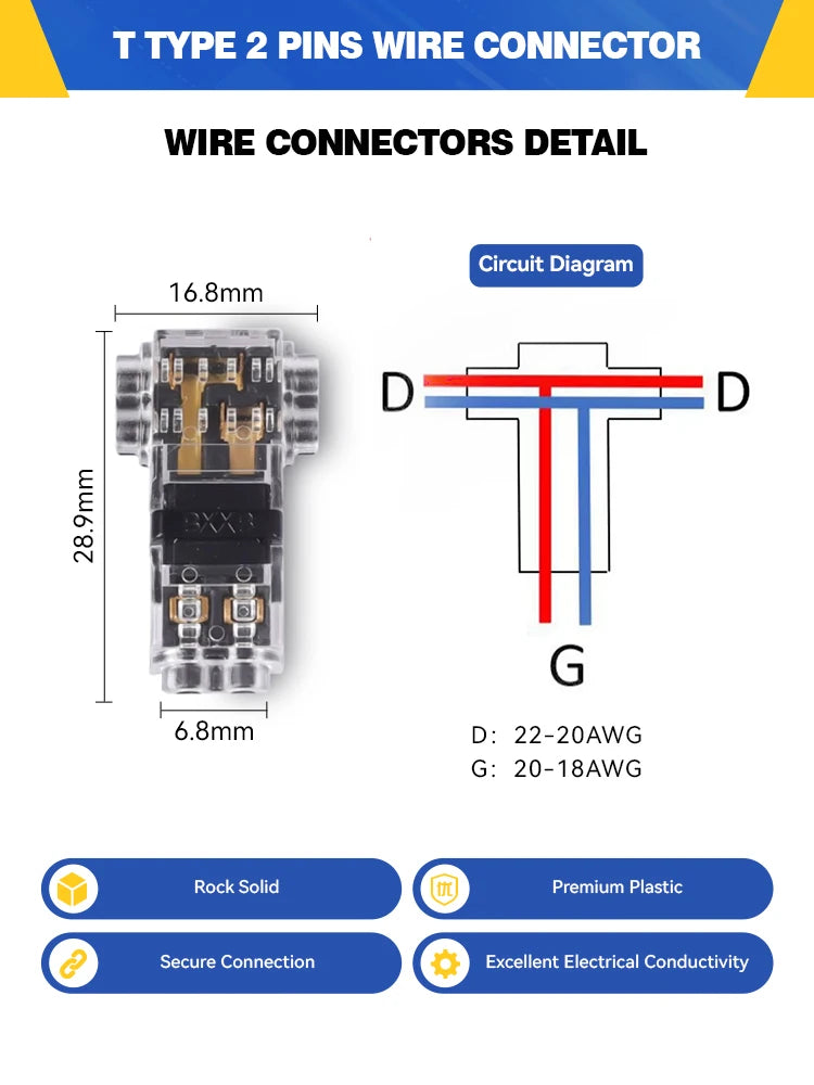 5/10PCS T Tap 2 Pin T2 Quick Splice Connector No Strip No Solder Wire Cable Terminal Automotive Electrical Joiner for Car Truck