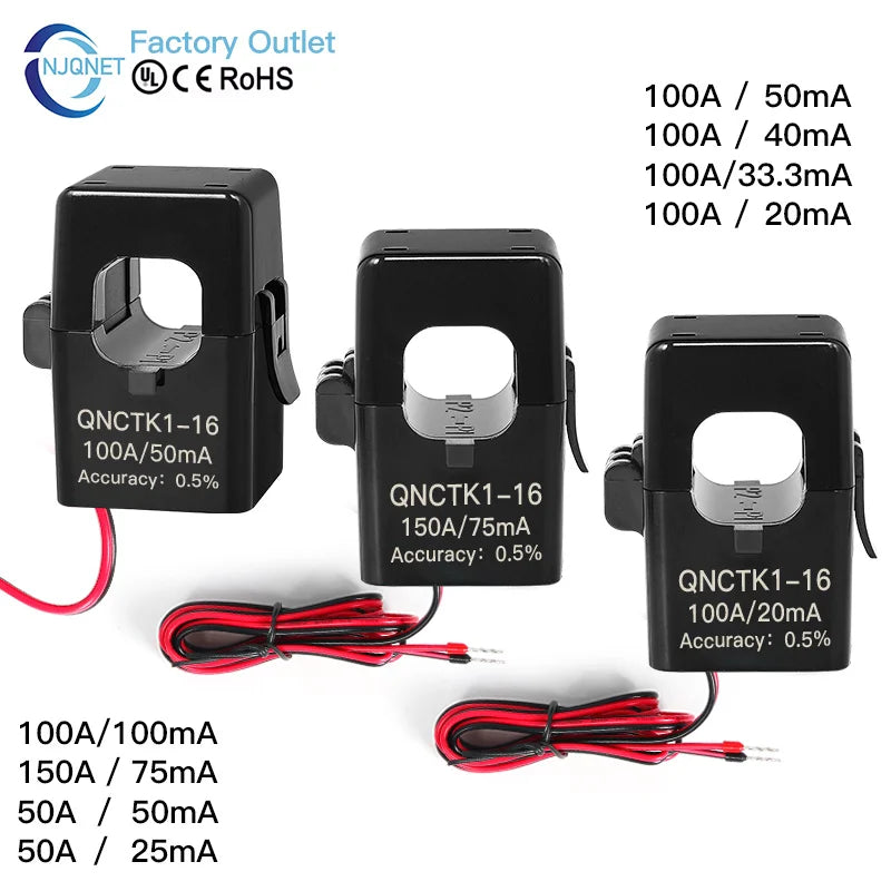 Clamp CT Current Transformer QNCTK1-16 100A 50mA 50A 25mA 100A 40mA 50A 20mA Open Current Sensor Split Core Current Transformer