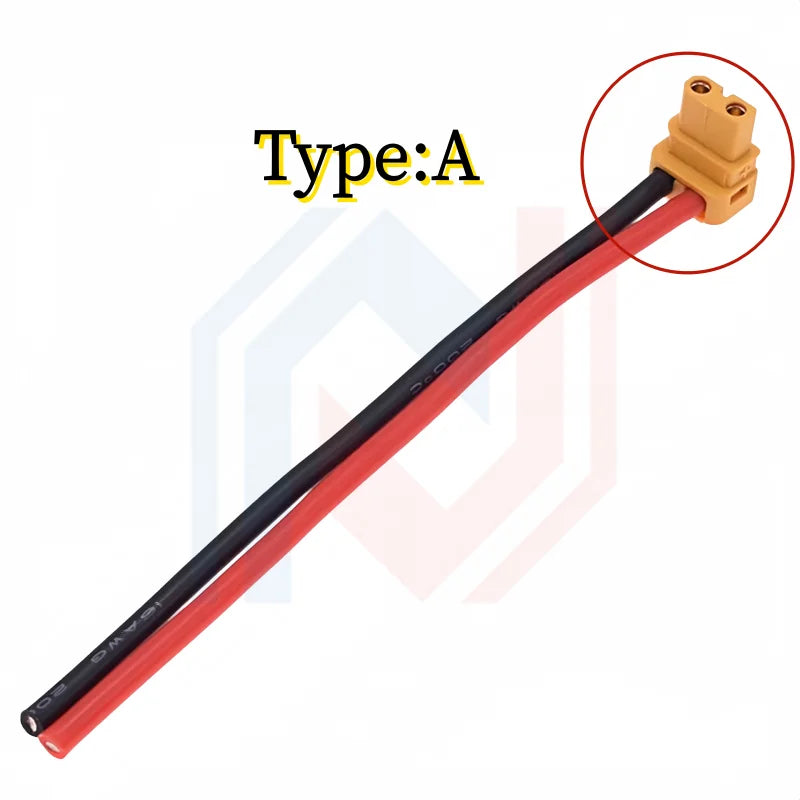 Amass XT30 Male Female Connector, XT30ULW-F Plug XT30U-M R/A 16AWG Silicone Cable Elbow Battery Charging Cable for RC Quadcopter