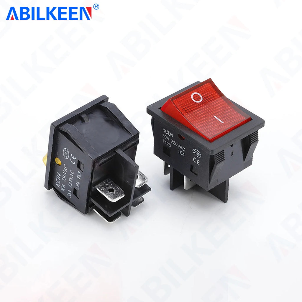 50PCS/Lot ABILKEEN KCD2-201N Rocker Toggle Switch 30A/15A 250VAC ON-OFF Mini Toggle Switch with LED Light 4Pin Terminal