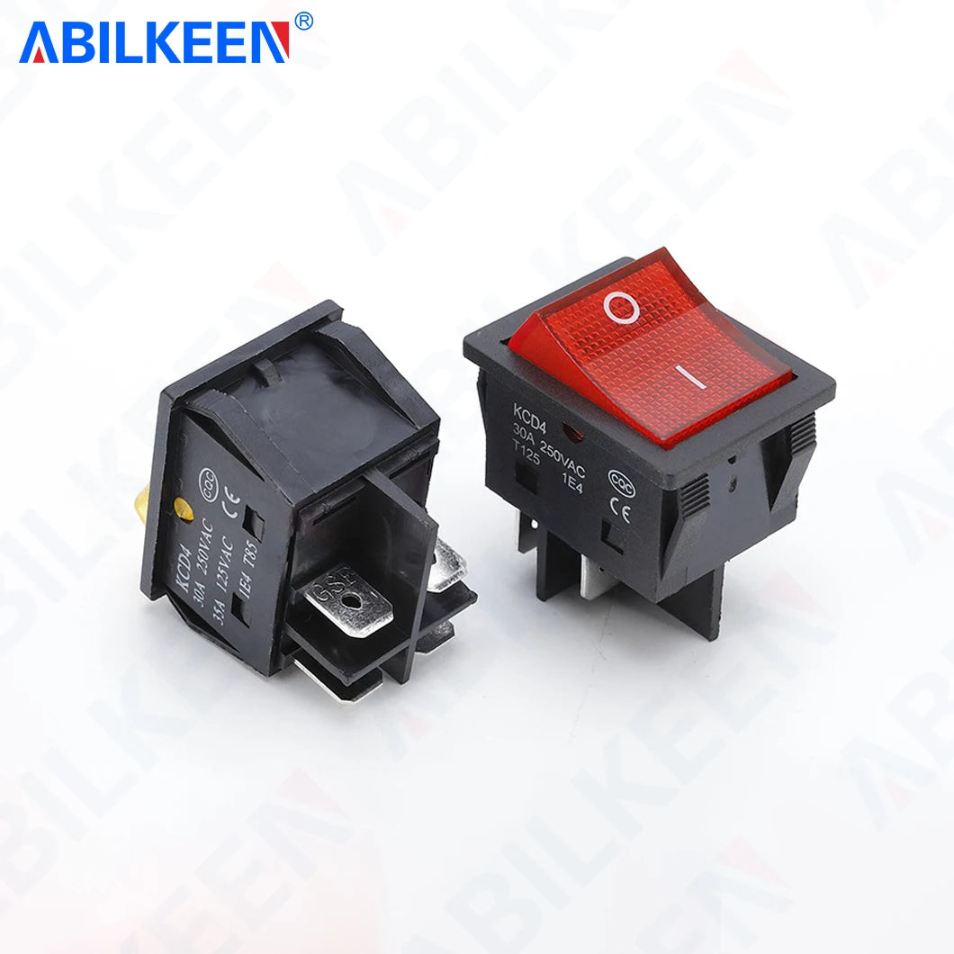 50PCS/Lot ABILKEEN KCD2-201N Rocker Toggle Switch 30A/15A 250VAC ON-OFF Mini Toggle Switch with LED Light 4Pin Terminal