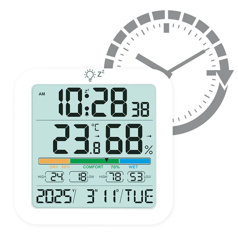 Thermometer Sensor with Backlit LCD Digital Magnetic Clock Easy To Read Home Weather Station for Humidity Gauge Meter Sensor