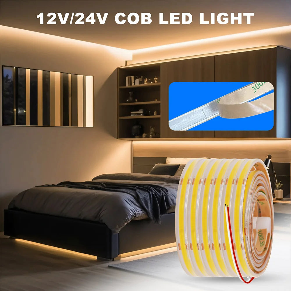 12V 24V Waterproof COB LED Strip Light 3000K 4000K 6000K IP67 Flexible Led Tape 480LEDs/m 5m 10m 20m 0.5m 1m 2m Linear Lighting