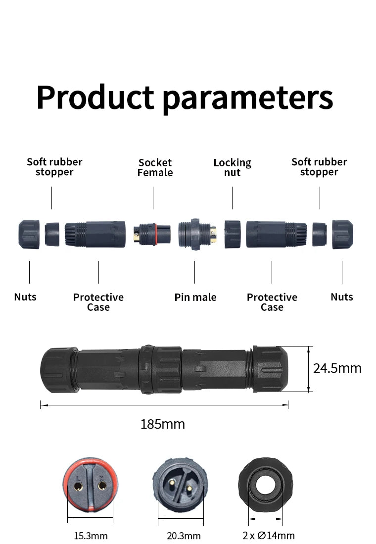 IP68 Electrical Waterproof Connector Wire Cable 2/3/4/5 Pin Outdoor Plug Straight Quick Screw Conductor Connector