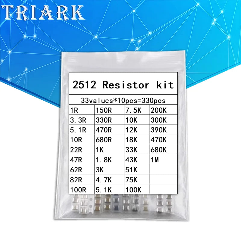 330/660/1650pcs 33values 0402 0603 0805 1206 1210 2512 SMD Chip Resistor Kit 1R~1M 10R 100R 220R 1K 10K 100K 680K sample pack
